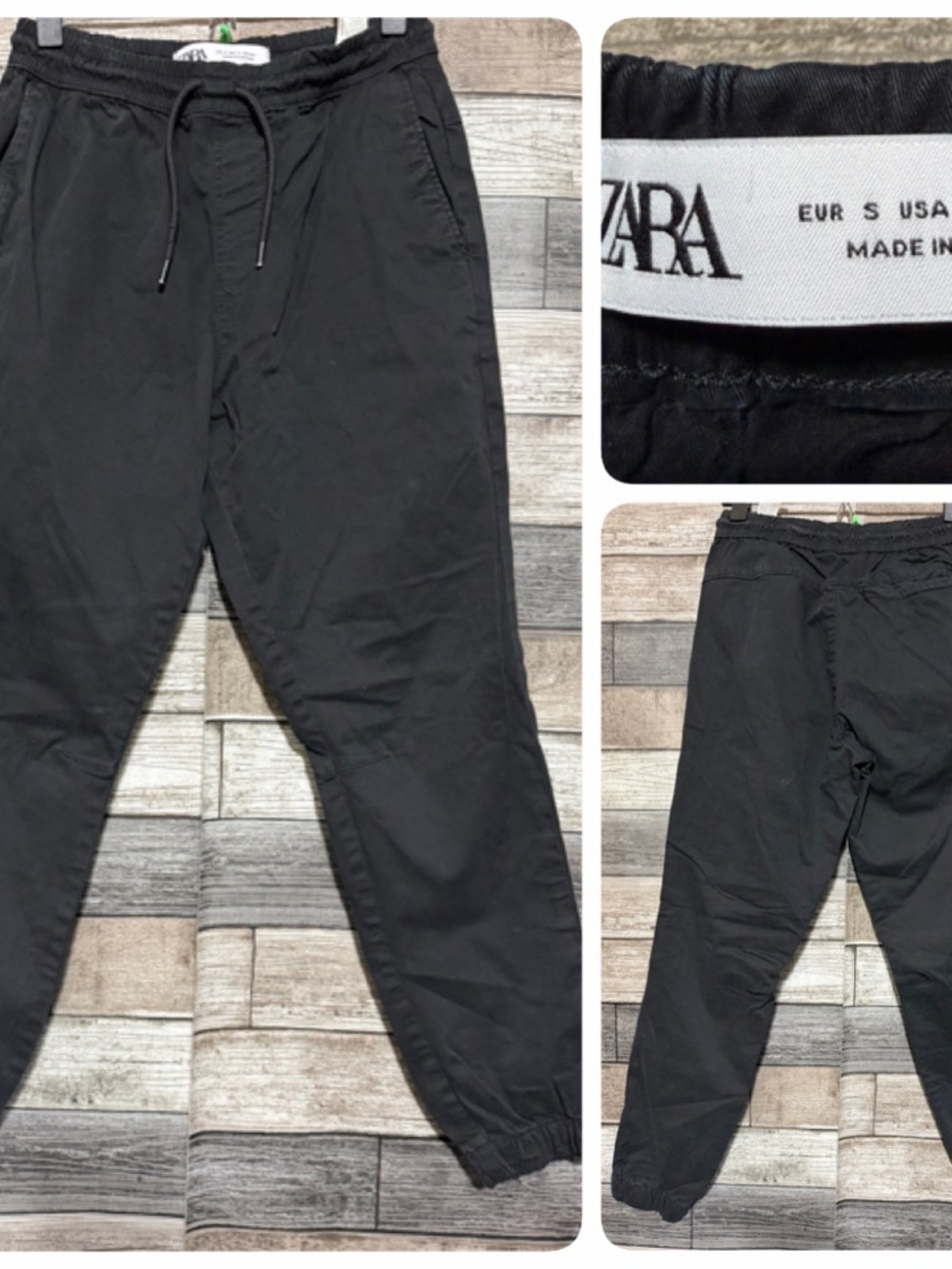 Zara Joggers Men’s S Black Chino Tapered (Inseam 27) Drawstring